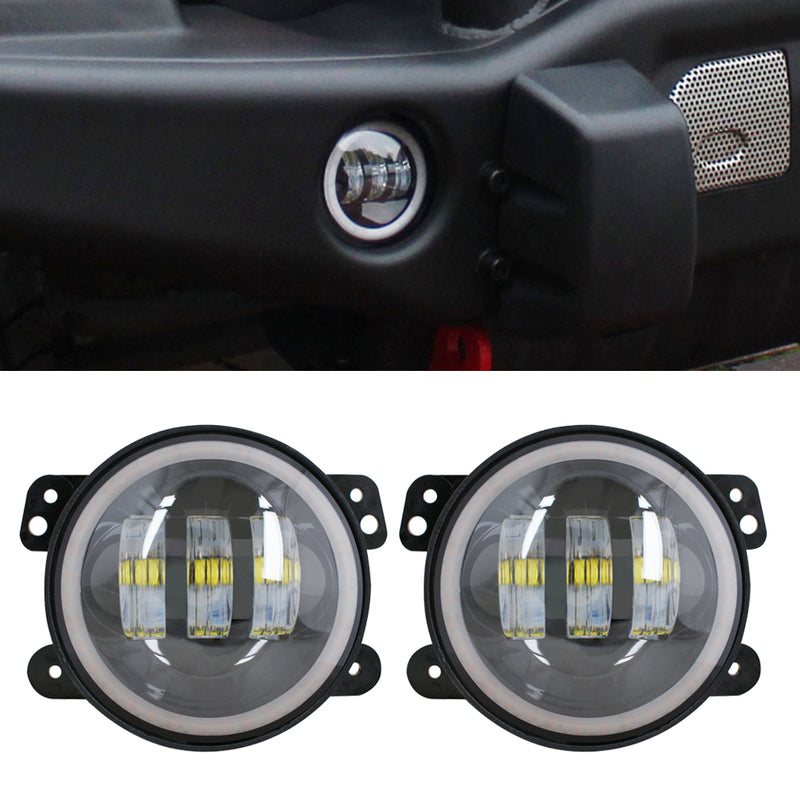 White Halo Ring 4 Inch LED Fog Light for Jeep Wrangler TJ LJ JK CJ-8  CJ-7 (2pcs/set)