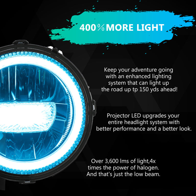 9"RGBW LED Headlights +4"RGBW LED Fog Lights for Jeep Wrangler 4xe JL JLU Jeep Gladiator JT