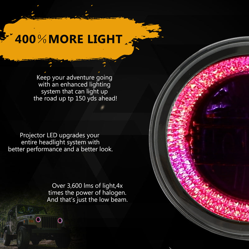 9 inch Diamond Series RGB Halo LED Headlight for 2018-2025 Jeep Wrangler 4xe JL/JLU (2 Doors/4 Doors) & Jeep Gladiator JT (2Pcs/Set)