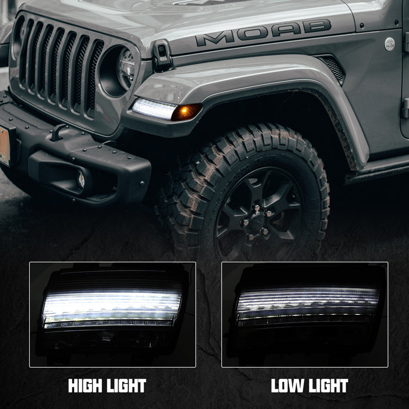 LED Fender Lights and Side Marker Lights (DOT) with Turn Signal Function for 2018-2025 Jeep Wrangler 4xe JL/JLU and Jeep Gladiator