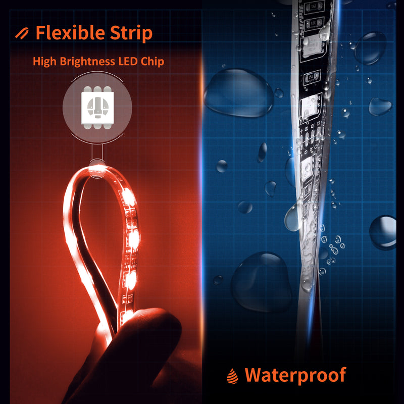 Flexible LED Strip Interior Lighting Underglow Lighting Kit Wheel Well LED Light Kit With function of RGB Color Change, 4 Pieces 24" Multi-Color LED Strips for Vehicle