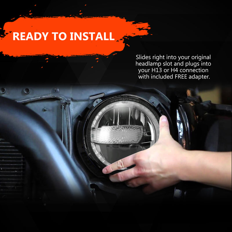 9 inch DOT White Halo DRL LED Headlights For 2018-2025 Jeep Wrangler JL/JLU & Jeep Gladiator JT (2Pcs/Set)