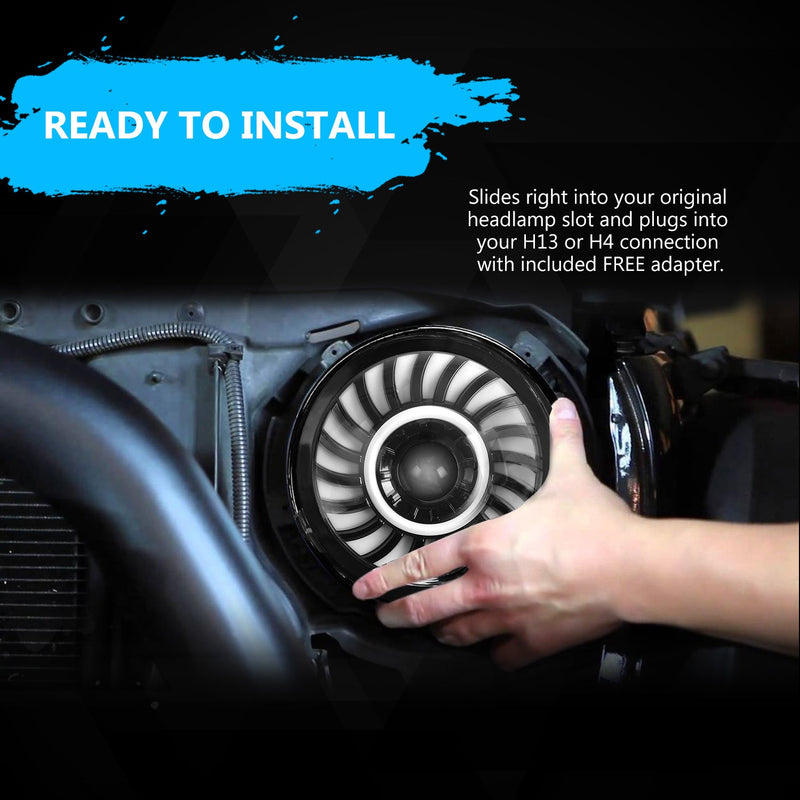 9"Rotating Series 3D LED Lens Halo Headlights with Turn Signal For 2018-2025 Jeep Wrangler JL JLU & Jeep Gladiator JT (2pcs/set)