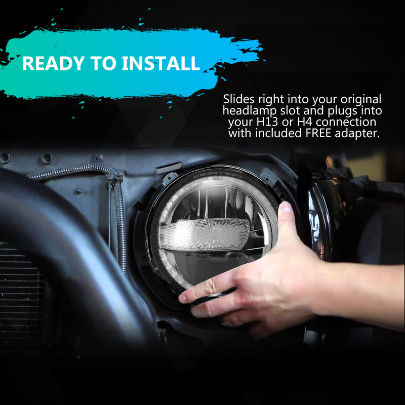 9" RGBW LED Headlights High Beam & Low Beam Adjustable for 2018-2025 Jeep Wrangler Jeep Gladiator JT (2pcs/set)