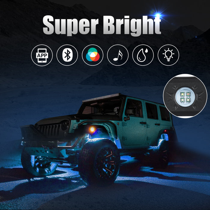 Sunpie 6 Pods RGBW Hexagonal Series LED Rock Lights Multicolor Underglow Neon Light Kit with Bluetooth Controller, Music Mode