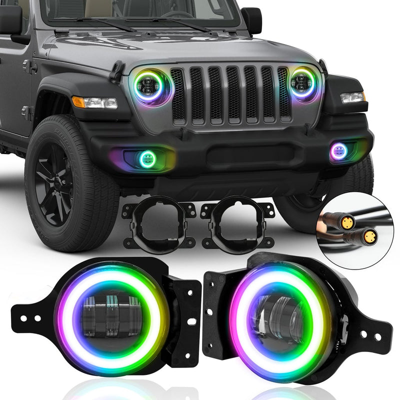 9" Rotating Series 3D LED Lens Halo Headlights + 4" Rotating Series Fog Lights Combo Kits for 2018-2025 Jeep Wrangler JL JLU & Jeep Gladiator JT