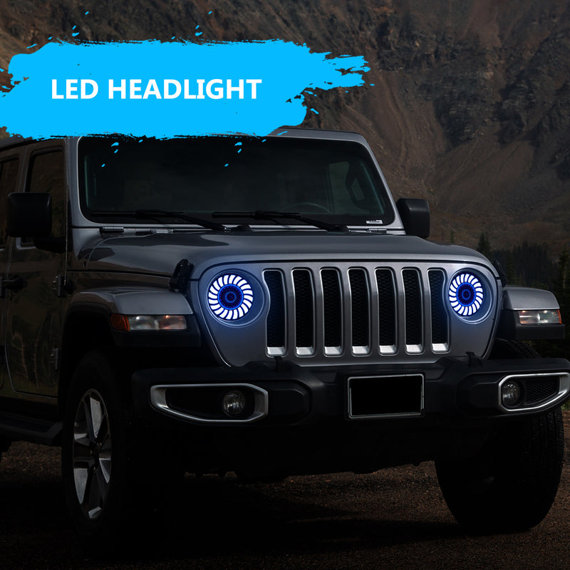 9 inch RGBW 3D LED Lens Halo Headlights with Turn Signal For 2018-2025 Jeep Wrangler JL JLU & Jeep Gladiator JT (2pcs/set)