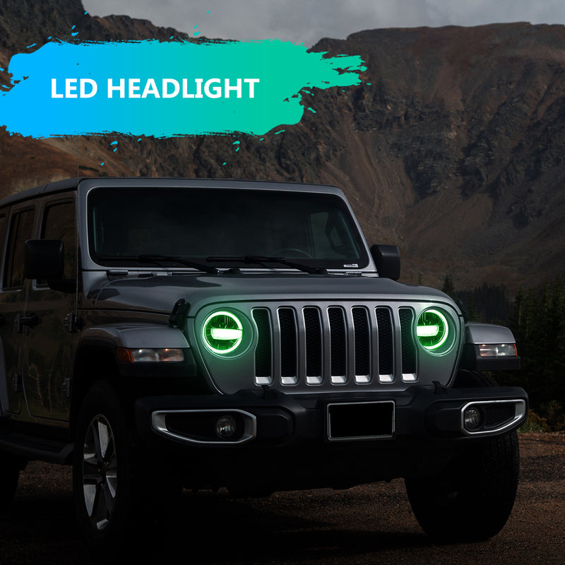 9" RGBW LED Headlights High Beam & Low Beam Adjustable for 2018-2025 Jeep Wrangler Jeep Gladiator JT (2pcs/set)