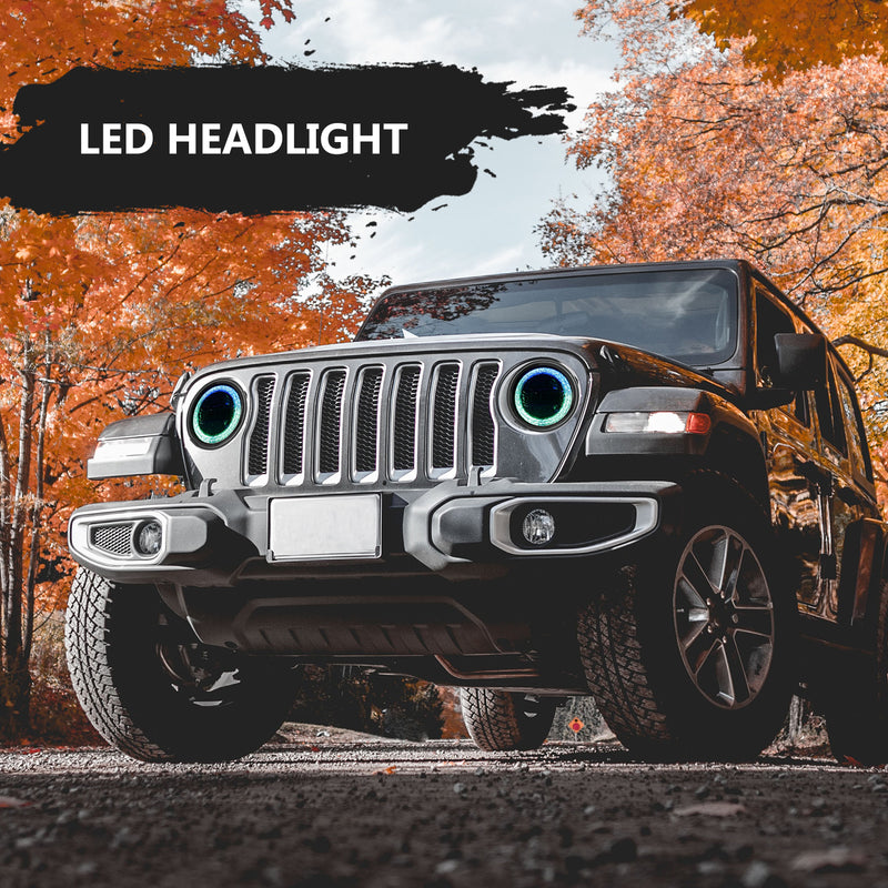 9 inch Diamond Series RGB Halo LED Headlight for 2018-2025 Jeep Wrangler 4xe JL/JLU (2 Doors/4 Doors) & Jeep Gladiator JT (2Pcs/Set)