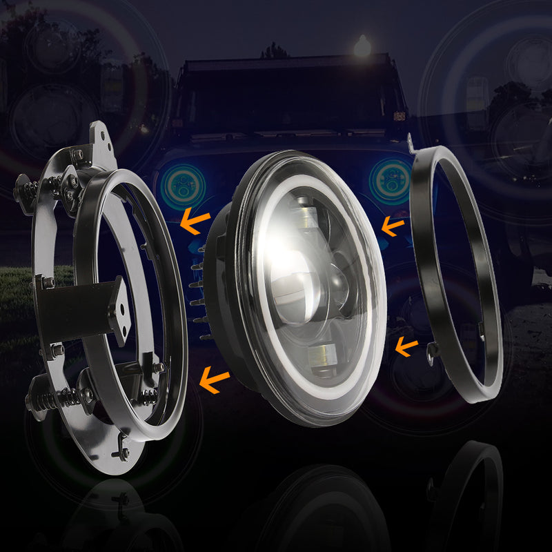 7" Headlight Retrofit Bracket for Jeep Wrangler JL JLU 2018 2019 (Pair) (LED Wiring Adapters Included)