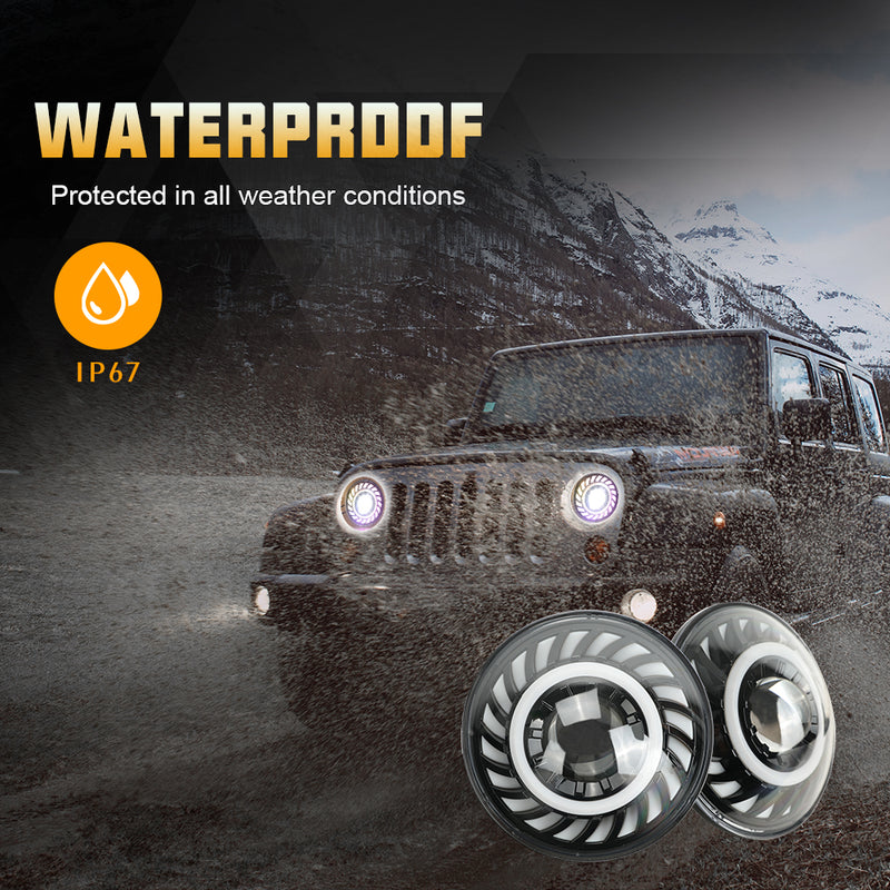 7" RGB 3D LED Lens Halo Rotating Series Headlights with Turn Signal for 1997-2018 Jeep Wrangler TJ LJ JK JKU(2pcs/set)
