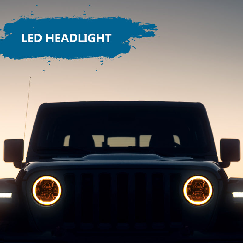 9 inch LED Headlights with DRL & Amber Turn Signal for 2018-2025 Jeep Wrangler 4xe JL/JLU Jeep JT Gladiator (2Pcs/Set)