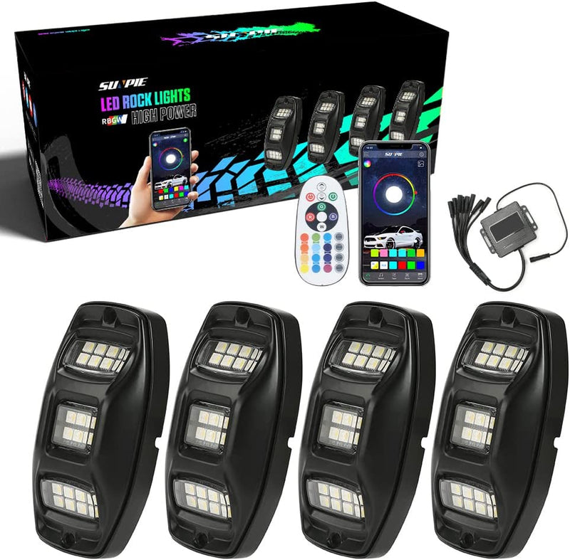 Sunpie Three-Sided Series RGBW LED Rock Light Kits, 22 LEDs, 32-96W (4/8/12 Pods)