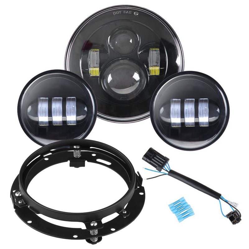 (Chrome/Black) 7" Harley  Headlight/ 4.5" Fog Lights/ Bracket Mounting Ring Kit