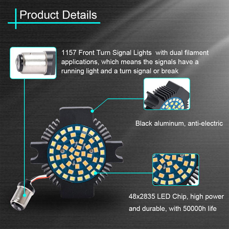 (2pcs/set) 1157 Front LED Insert Turn Signal Lights Flat Style for Electra Glide Road King, Pack of 2, White and Amber