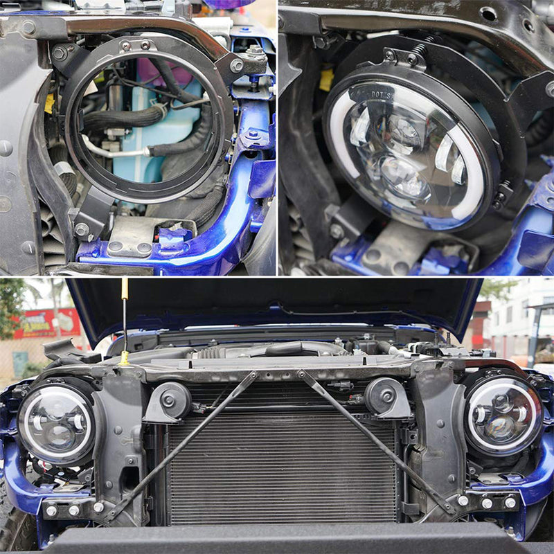 7" Headlight Retrofit Bracket for Jeep Wrangler JL JLU 2018 2019 (Pair) (LED Wiring Adapters Included)