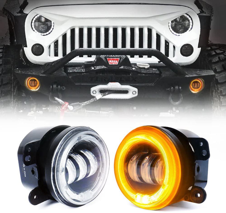 4" Inch 60W Cree Led Fog Lights with W/Amber/Orange Halo Ring DRL for Jeep Wrangler JK Tractor Boat (2pcs/set)