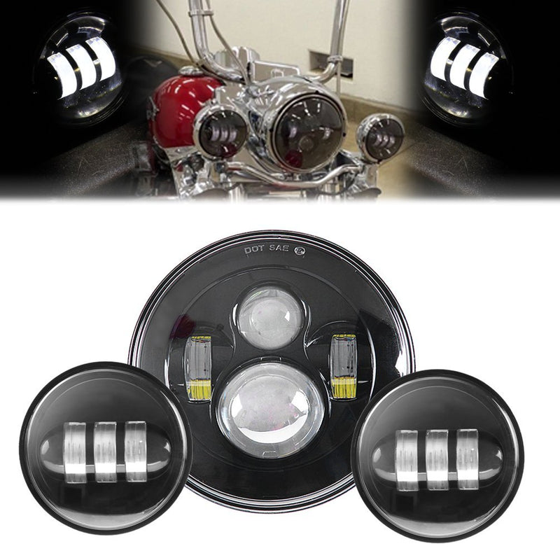 (Chrome/Black) 7" Harley  Headlight/ 4.5" Fog Lights/ Bracket Mounting Ring Kit