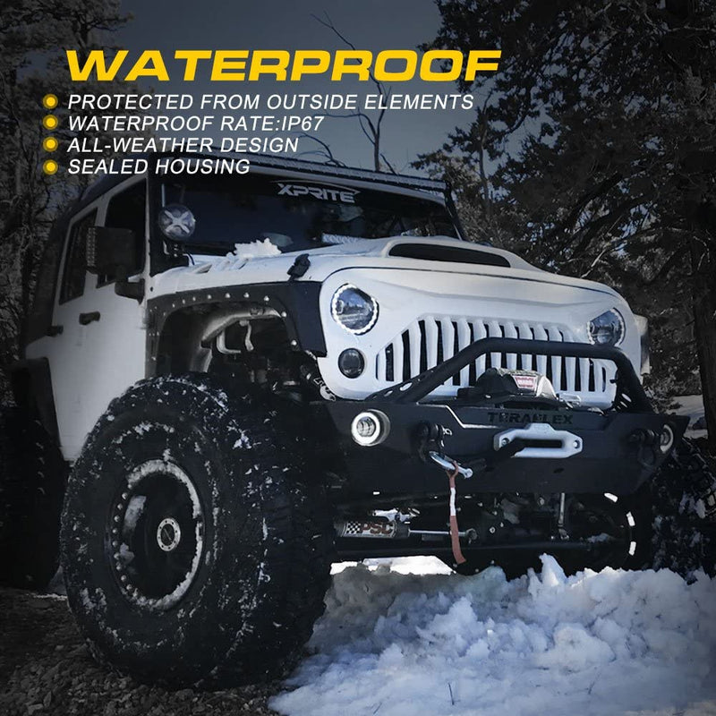 108W 7" LED Headlights & 4" Inch 60W LED Fog Lights with DRL and Amber Turn Signal for Jeep Wrangler JK TJ LJ 1997-2018