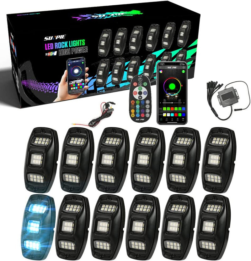 Sunpie Three-Sided Series RGBW LED Rock Light Kits, 22 LEDs, 32-96W (4/8/12 Pods)