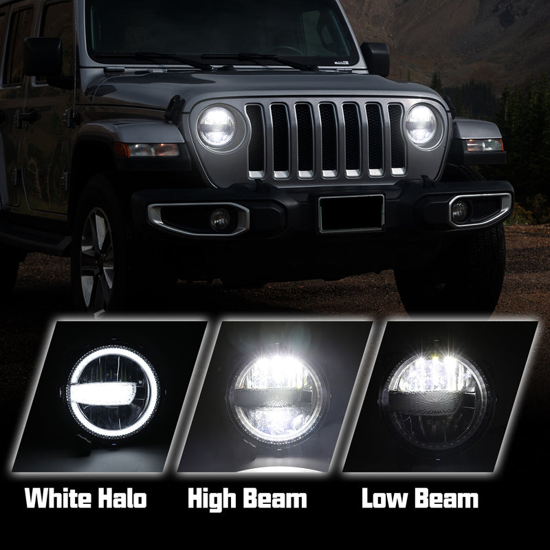 9" RGBW LED Headlights High Beam & Low Beam Adjustable for 2018-2025 Jeep Wrangler Jeep Gladiator JT (2pcs/set)