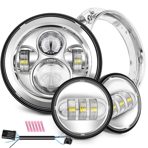 Sunpie Harley Motorcycle 7" Daymaker LED Headlight+4.5 inch Fog Lights+Bracket Mounting Ring (chrome)