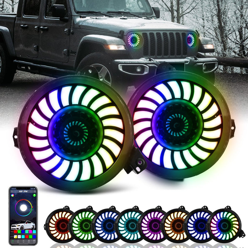 9" Rotating Series 3D LED Lens Halo Headlights + 4" Rotating Series Fog Lights Combo Kits for 2018-2025 Jeep Wrangler JL JLU & Jeep Gladiator JT