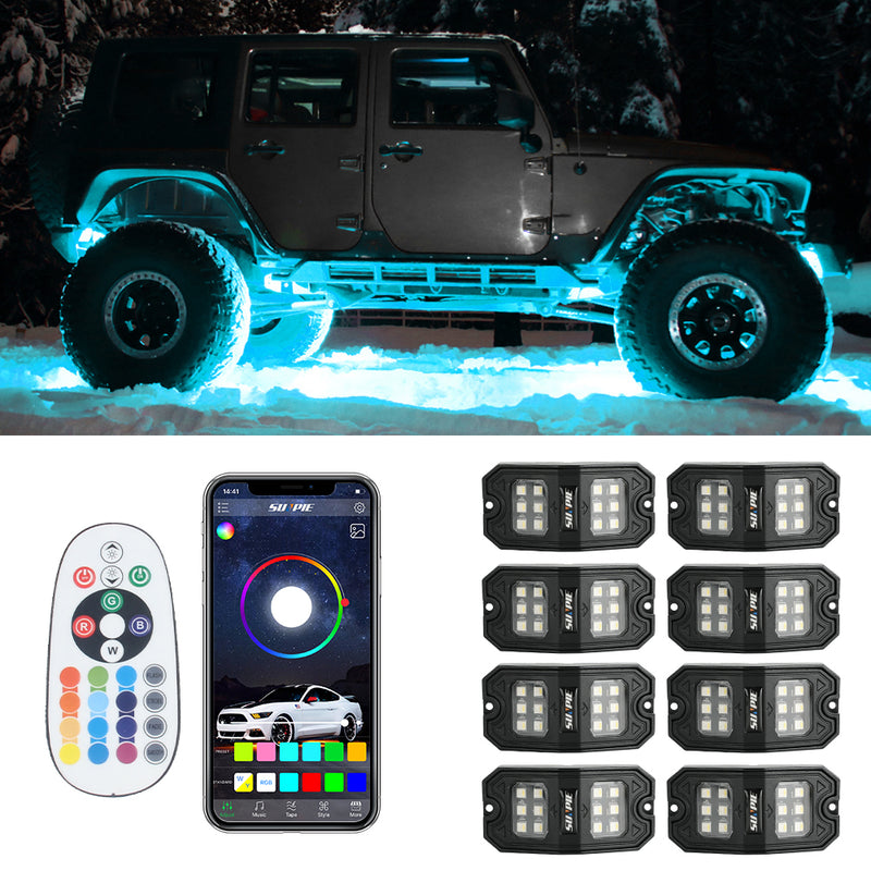 Sunpie 8PCS RGBW Rectangle LED Rock Lights Bluetooth & Remote Controller