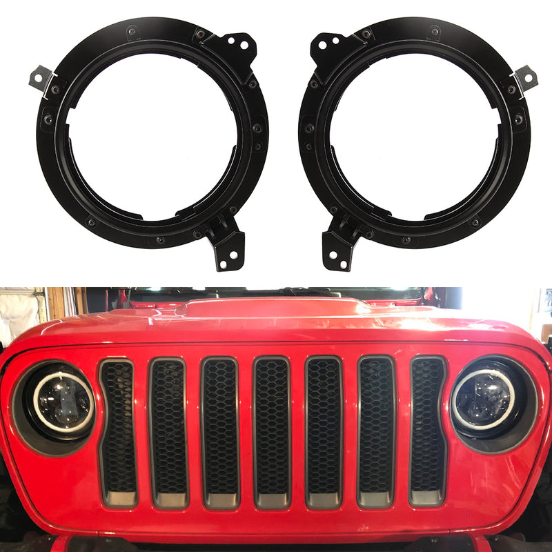 7" Headlight Retrofit Bracket for Jeep Wrangler JL JLU 2018 2019 (Pair) (LED Wiring Adapters Included)