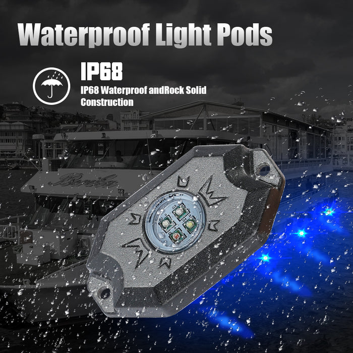 Sunpie RGB-W 4 pod Mini LED Rock Lights Kits Bluetooth & Remote Dual Control