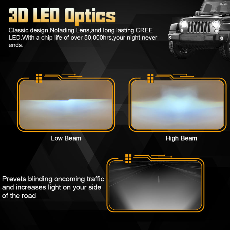 7" 3D RGB-W Halo Headlights for 1997-2018 Jeep Wrangler TJ LJ JK JKU (Chrome/Black) (2pcs/set)