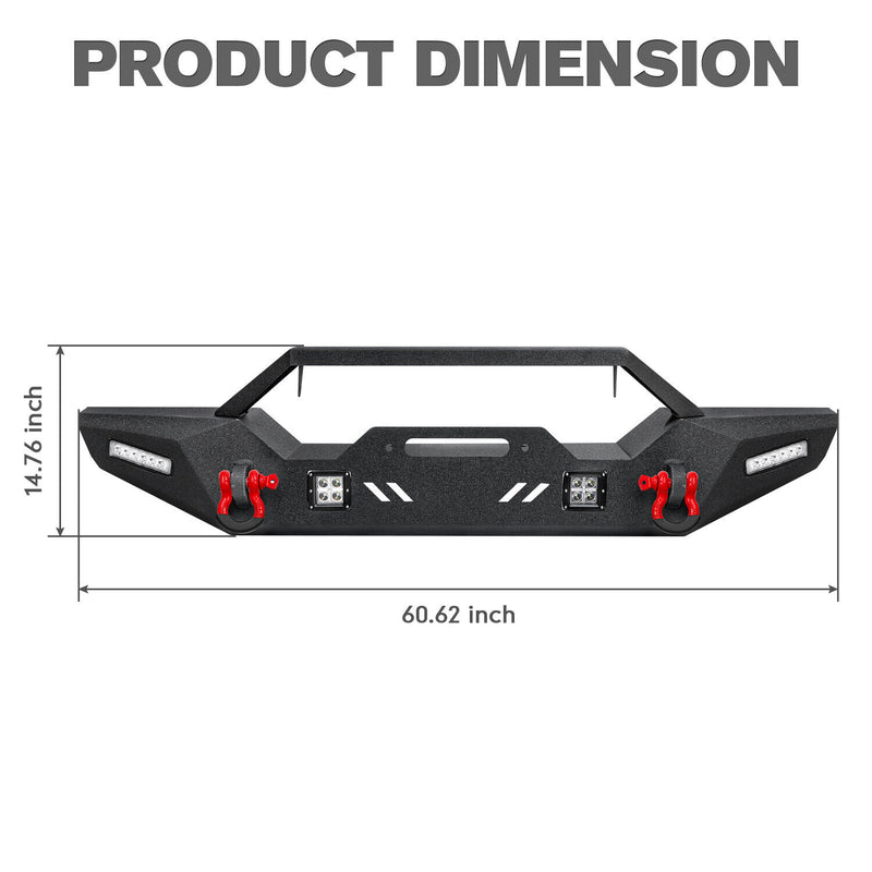 Jeep Front Bumpers with Winch Plate & License Plate Bracket/LED Lights & D-rings for Jeep Wrangler JK/JKU/JL/JLU/4xe Jeep JT