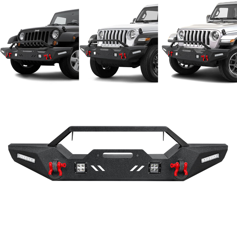 Jeep Front Bumpers with Winch Plate & License Plate Bracket/LED Lights & D-rings for Jeep Wrangler JK/JKU/JL/JLU/4xe Jeep JT