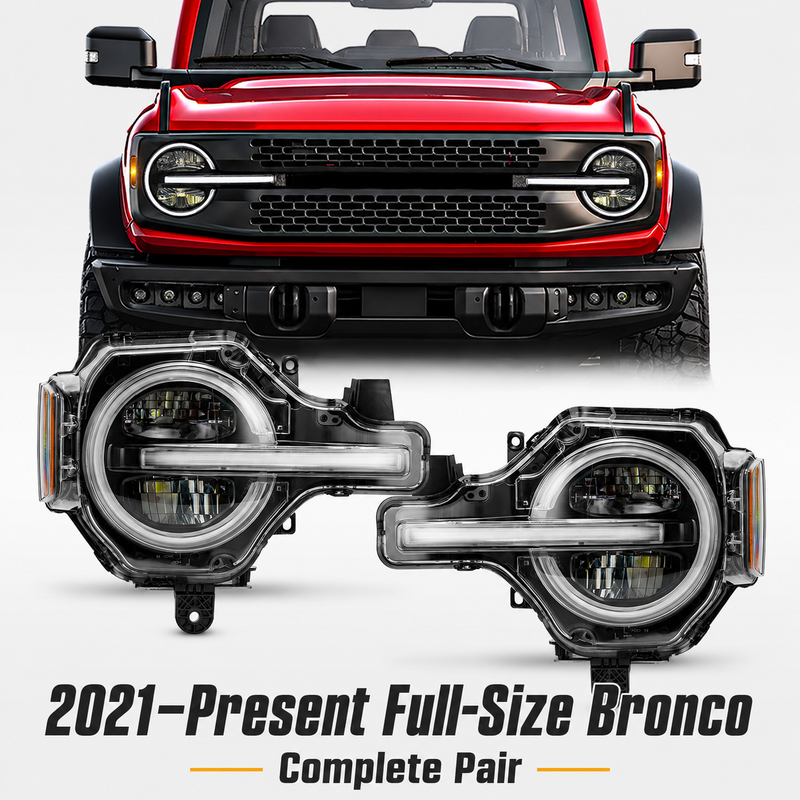 Ford Bronco Full LED Headlights with DRL & Turn Signals for 2021–Present Full-Size Models (Pair)