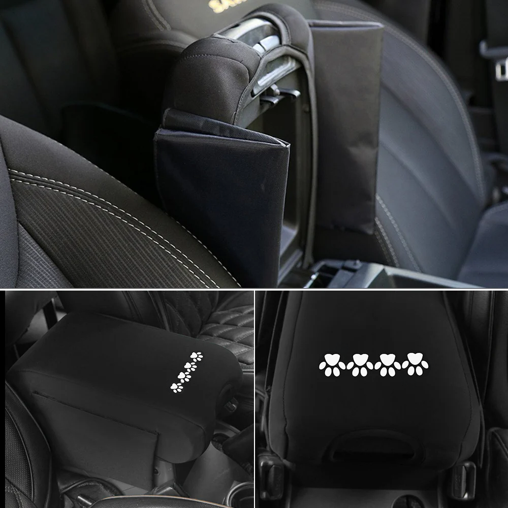 2018-2023 Jeep Wrangler JL/JLU & 2019-2023 Jeep Gladiator JT Console Armrest Cover with Dog Paw Prints Storage Bag