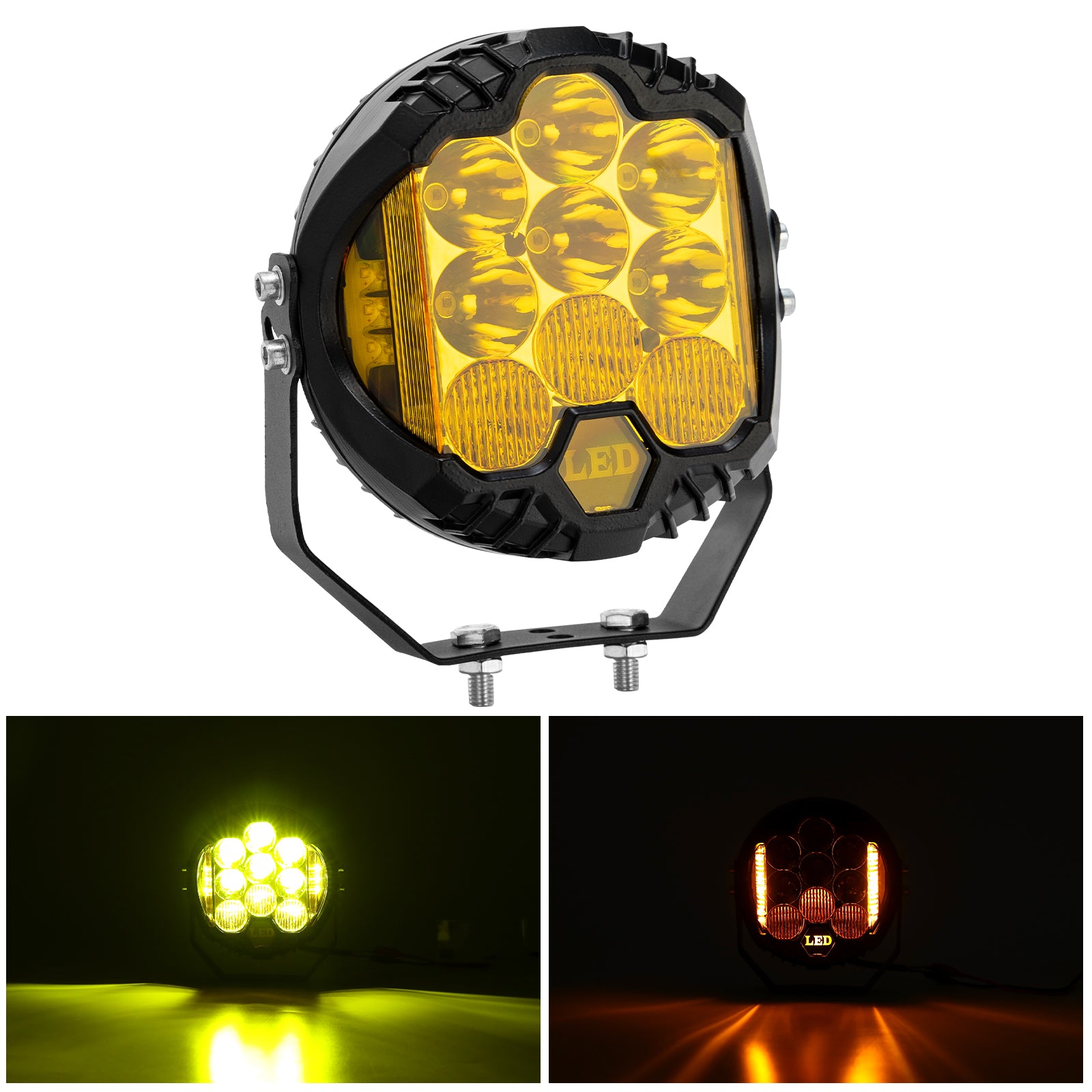 7 inch White/Amber Round Off Road Lights Amber/Yellow 80W Spot Beam for Pickup Trucks SUV UTV ATV 4x4 (2pcs/set)
