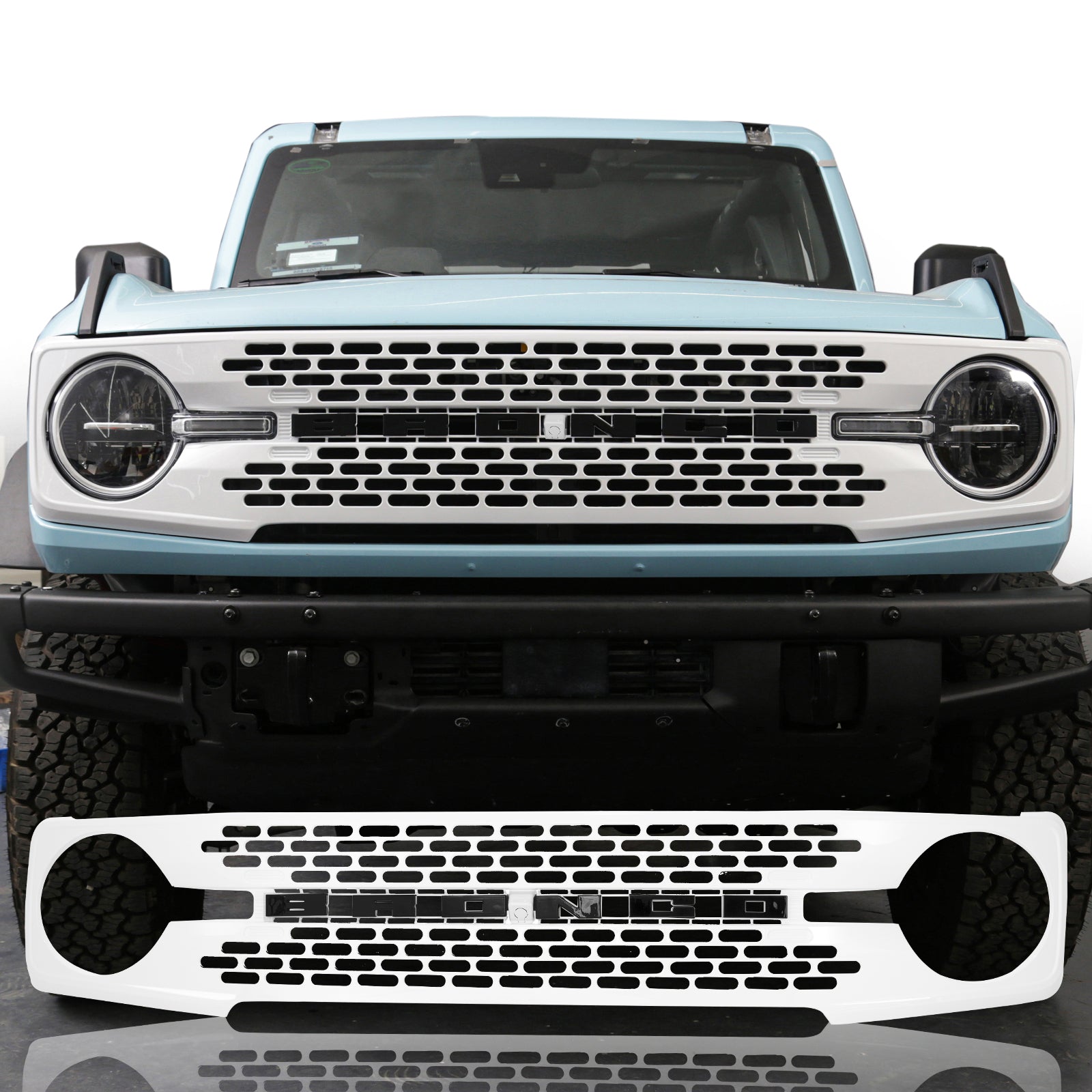 Ford Bronco Grille ABS Plastic White Black W/Letters and Camera Hole for 2021-2026 Ford Bronco