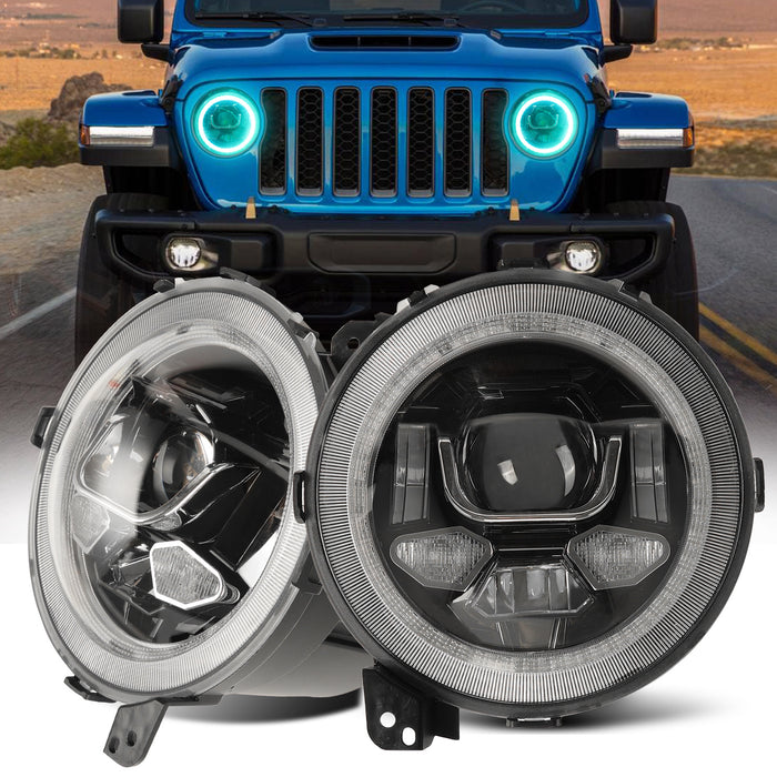 Sunpie 9 inch LED RGB Headlights for 2018-2024 Jeep Wrangler JL/JLU & Jeep Gladiator JT (2pcs/set)