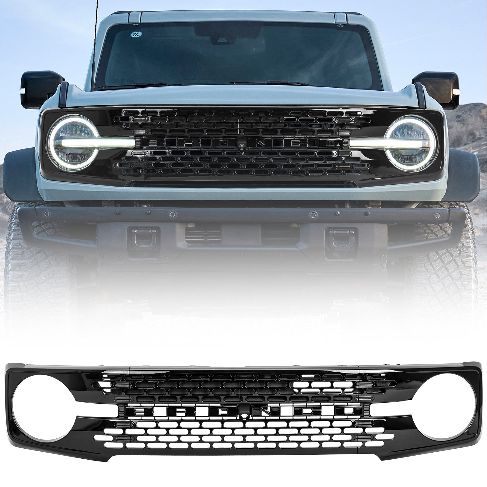 Ford Bronco Piano Black Grille with Letter Inserts - ABS Plastic