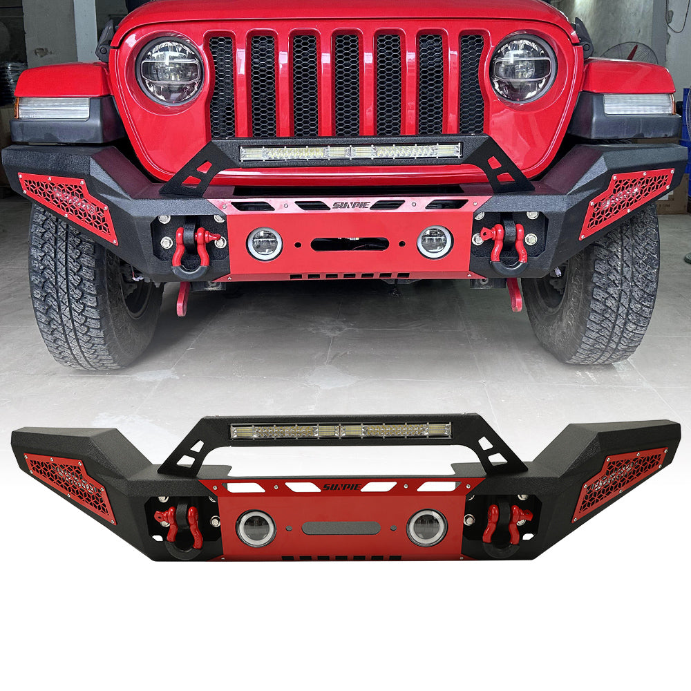 Sunpie Black Steel Jeep Front Bumper for '07 - '26 Jeep Wrangler JK/JL 4xe & Jeep Gladiator JT