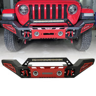 Sunpie Black Steel Front Bumper with Winch Plate and Front License Plate Holder, LED Lights & D-Rings for 2007-2024 Jeep Wrangler JK/JL&Gladiator JT
