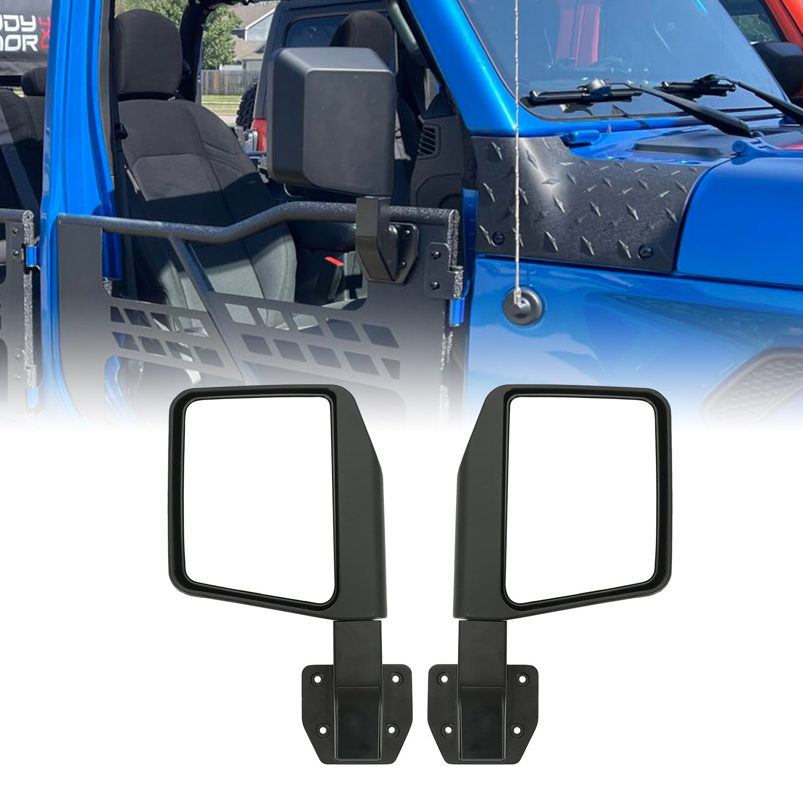 [1987-2026 Universal] 4-Bolt Half-Door Rearview Mirrors Pair for Jeep Wrangler YJ TJ LJ JK JL 4xe Gladiator JT