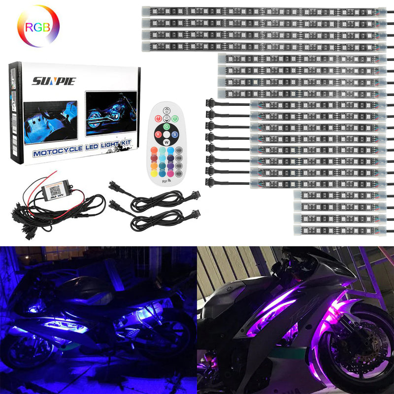 Universal Motorcycle RGB LED Light Kit with Smart App & Wireless Remote Control