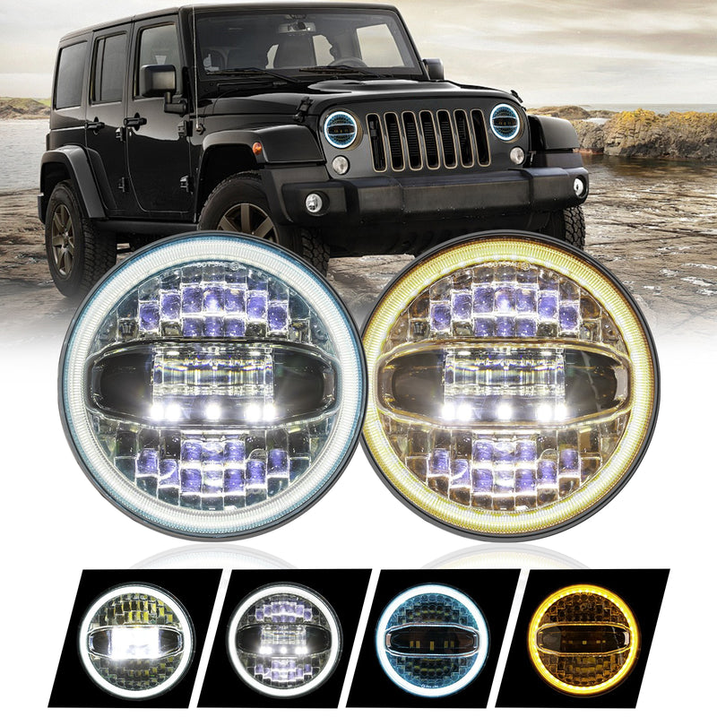 7" 3D Lens LED Halo Headlights (Built-in White DRL & Amber Turn Signal) for 1997-2018 Jeep Wrangler TJ LJ JK JKU(2pcs/set)