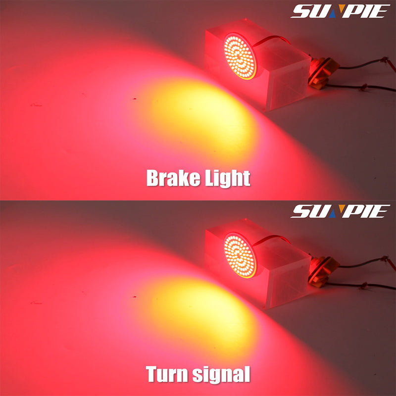 1156 Bullet-Style LED Rear Turn Signals (Red or Amber) for Harley-Davidson Motorcycles 2PCS showing brake and turn signal light.