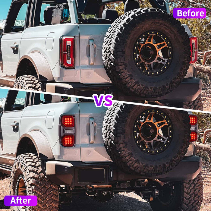 LED Tail Lights Assembly Red Lens for 2021-2025 Ford Bronco with Brake Lights & Turn Signals Reverse Lights & Running Lights (2Pcs/Set)
