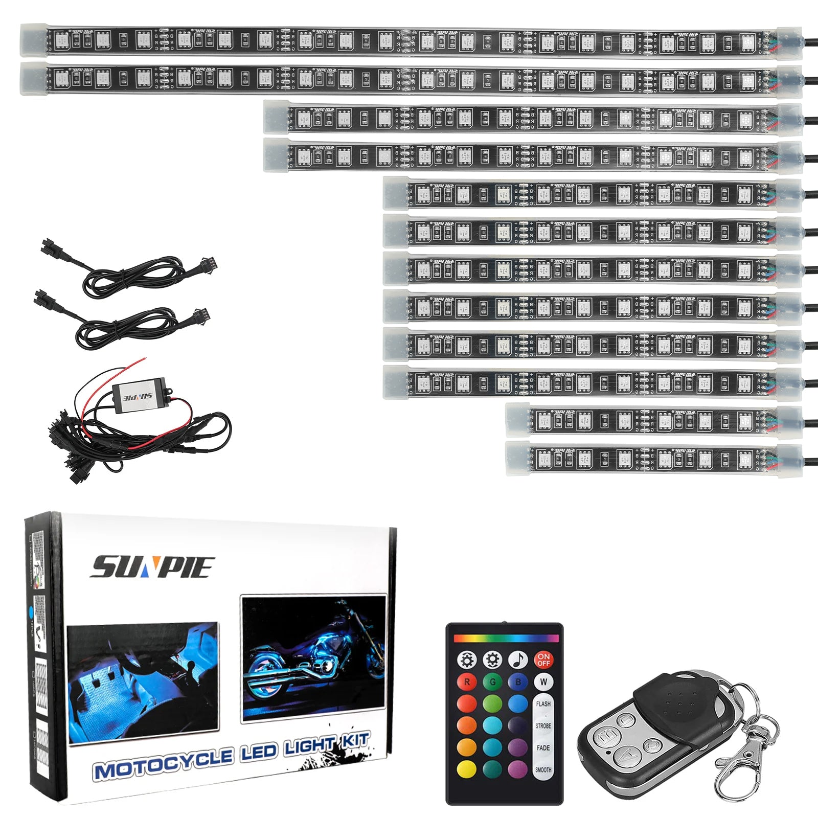 Universal Motorcycle RGB LED Light Kit with Dual Remotes (Advanced Rectangular Controller & 4-Key Keychain)
