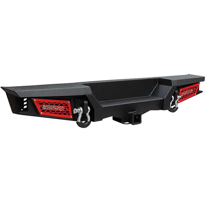 Jeep Rear Bumper Textured Black w/2x 18W LED Lights & Hook Receivers and 2X 4.75T D-Rings Compatible With 2018-2025 Wrangler JL & JLU 4xe