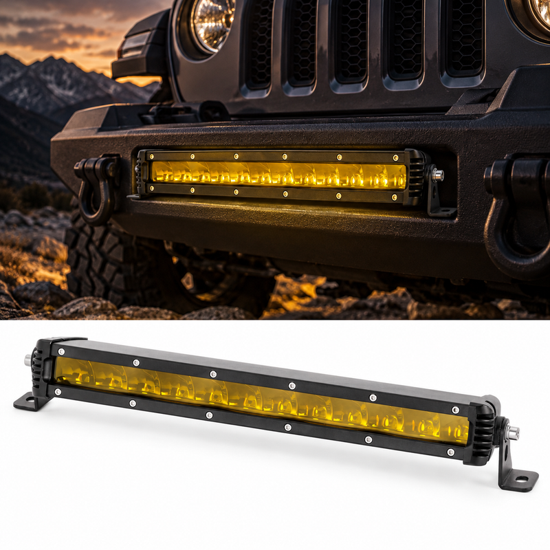 Yellow Single-Row LED Off-Road Light Bar with Mounting Brackets, 7–48 Inch