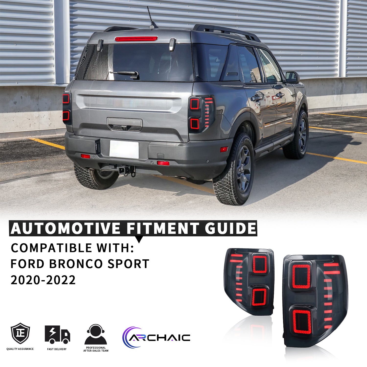 LED Tail Light Assembly Smoke PC & ABS for 2020-2026 Ford Bronco Sport Series (2Pcs/Set)